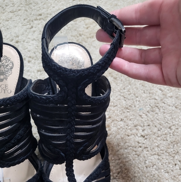 NWOT Vince Camuto Janil Leather Stacked Heel in Black - Picture 9 of 11